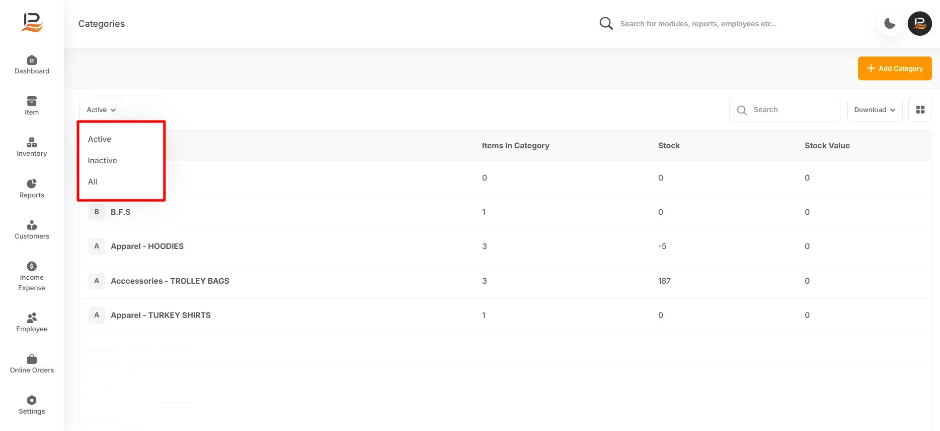 filter category option