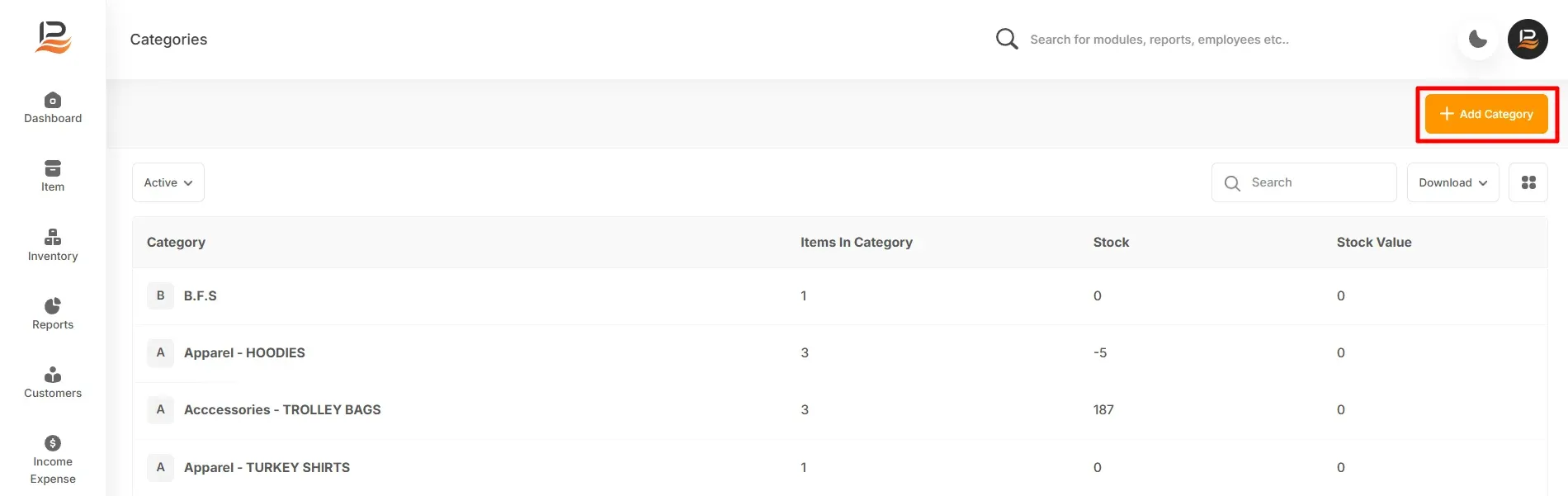 category setting