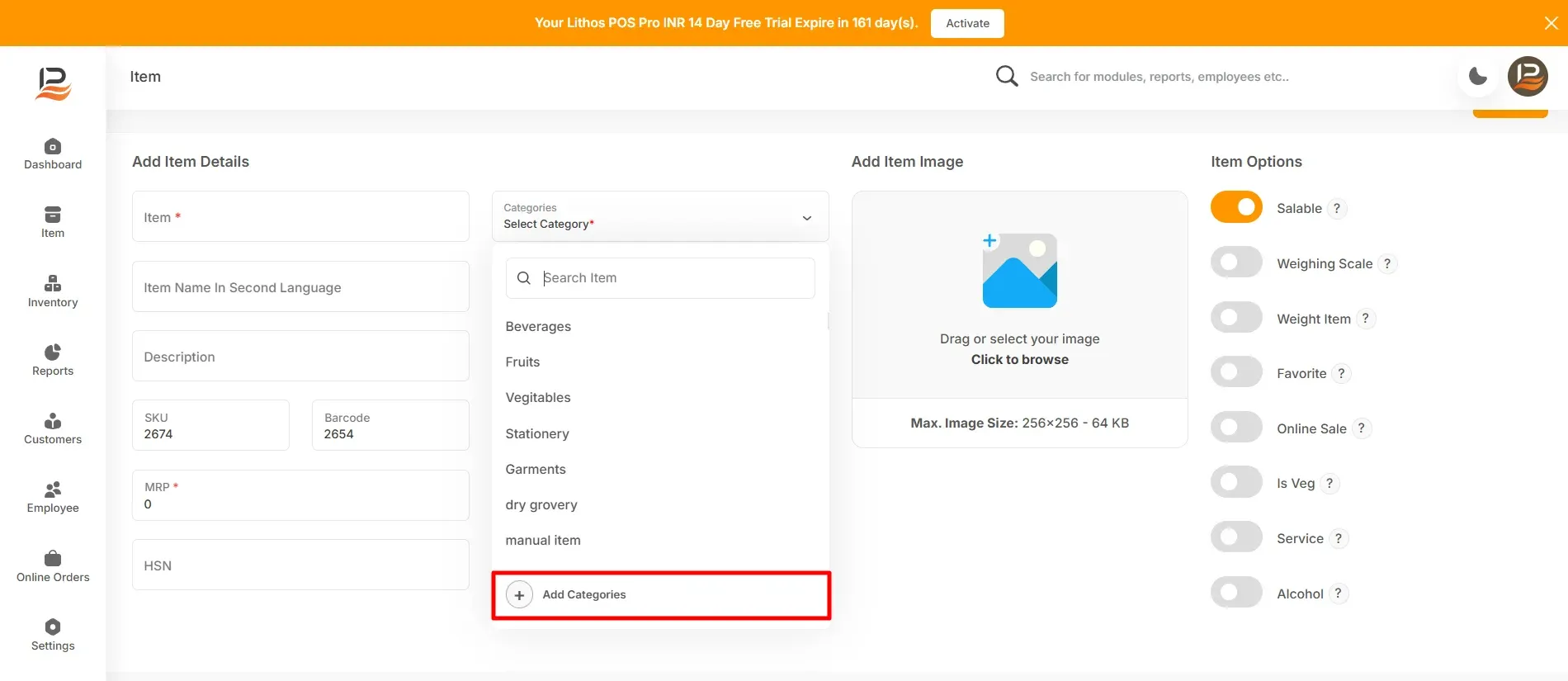 add item form