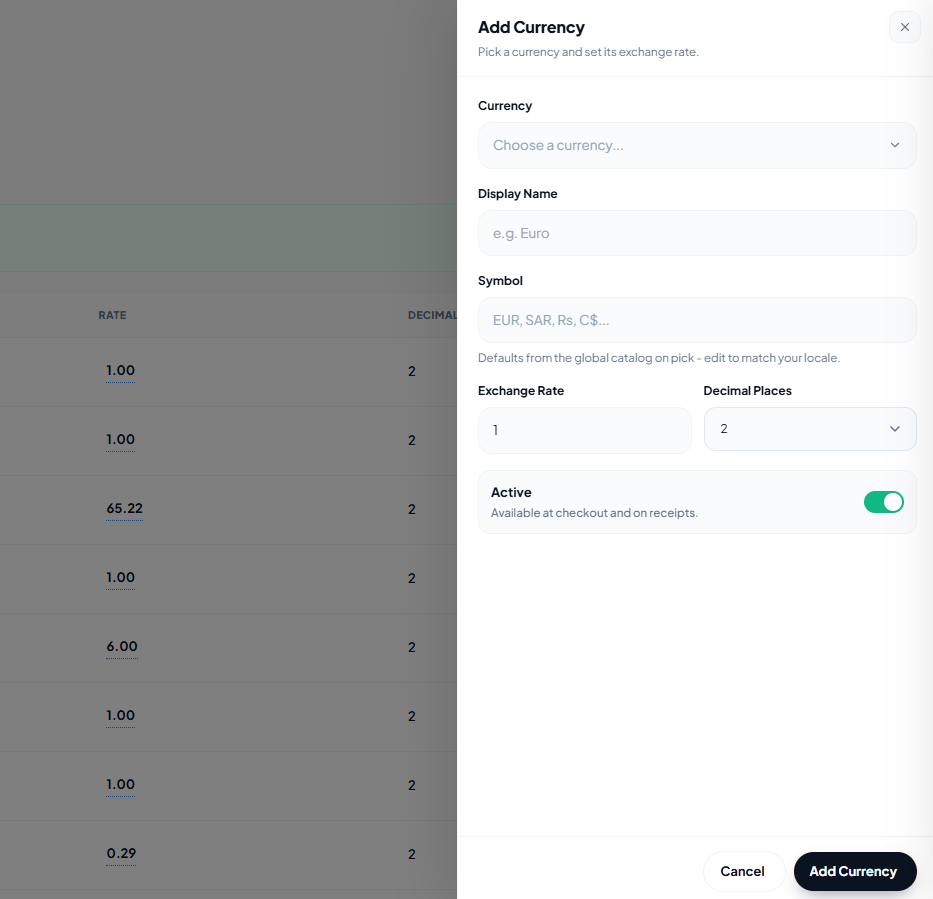 currency add form
