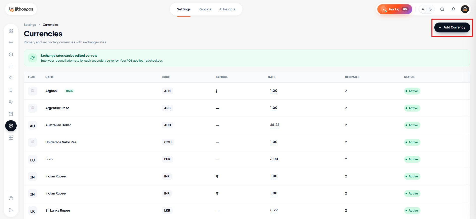 currency list