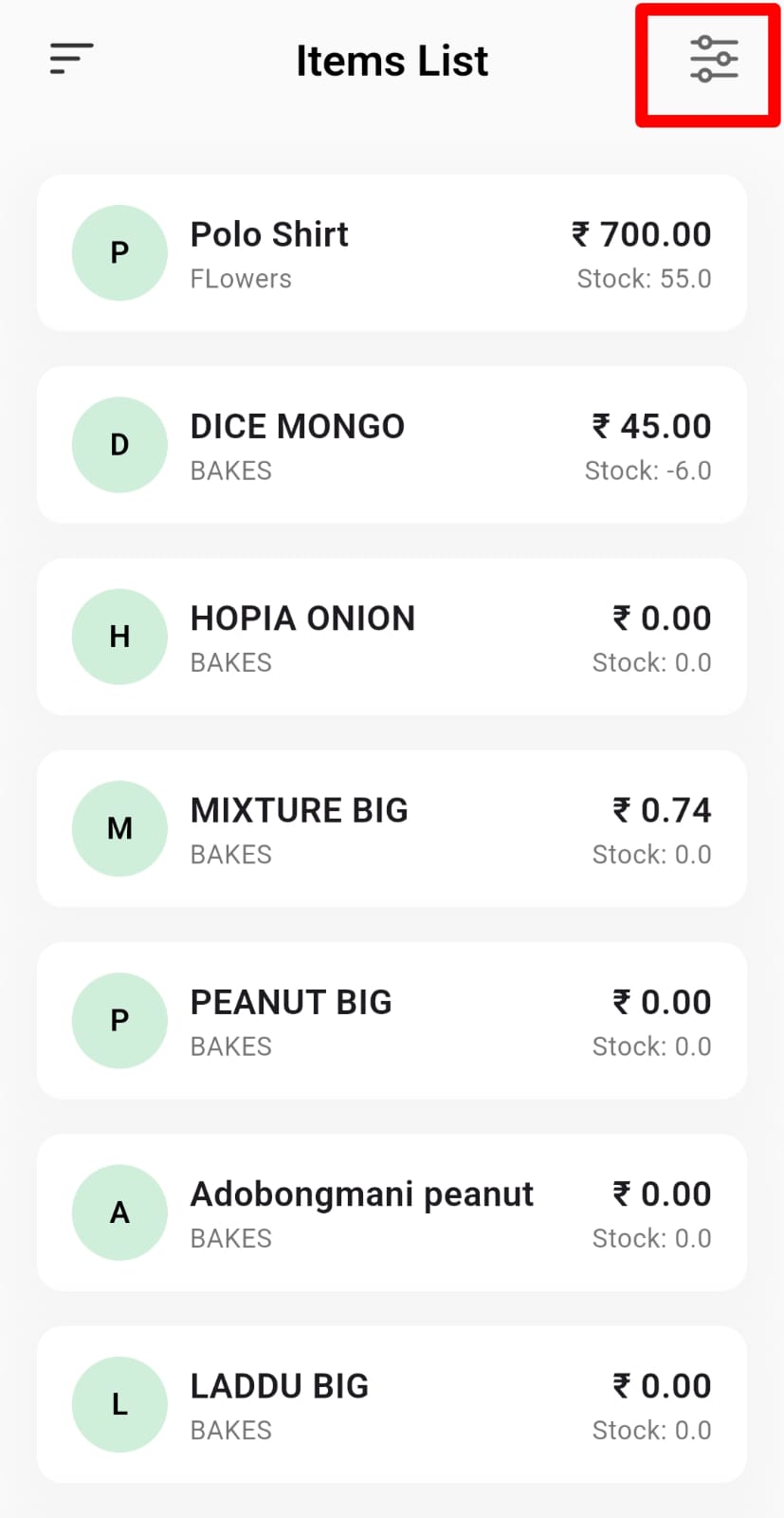 item list
