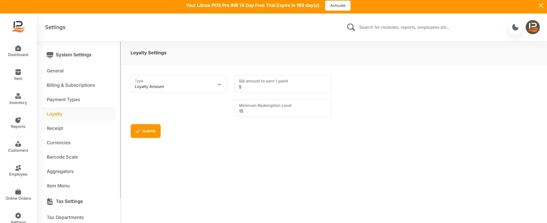 configure loyalty amount