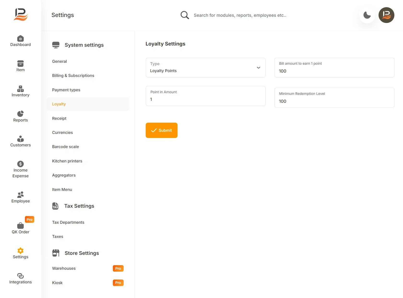 configure loyalty points