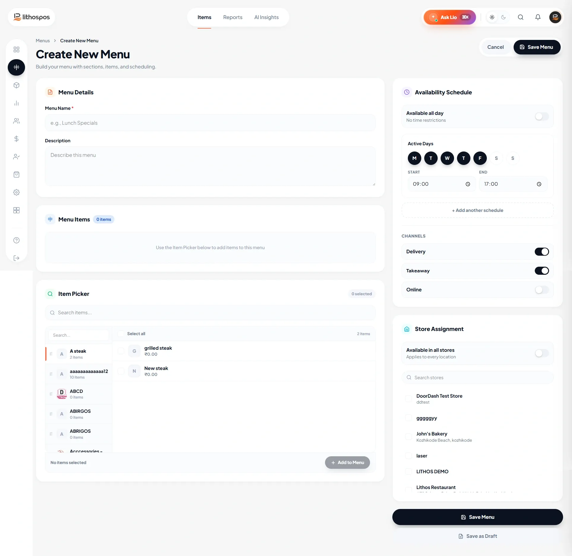 menu creation