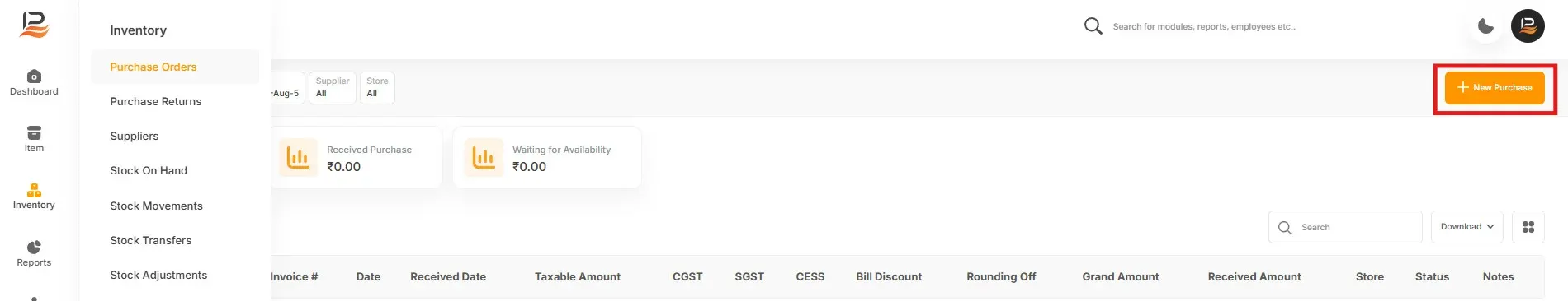 purchase order view