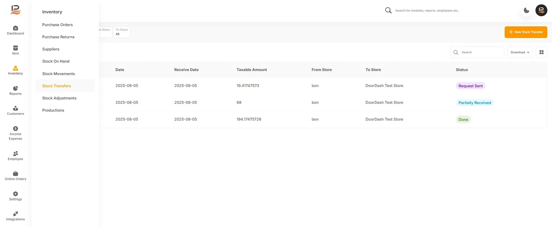 stock transfer view