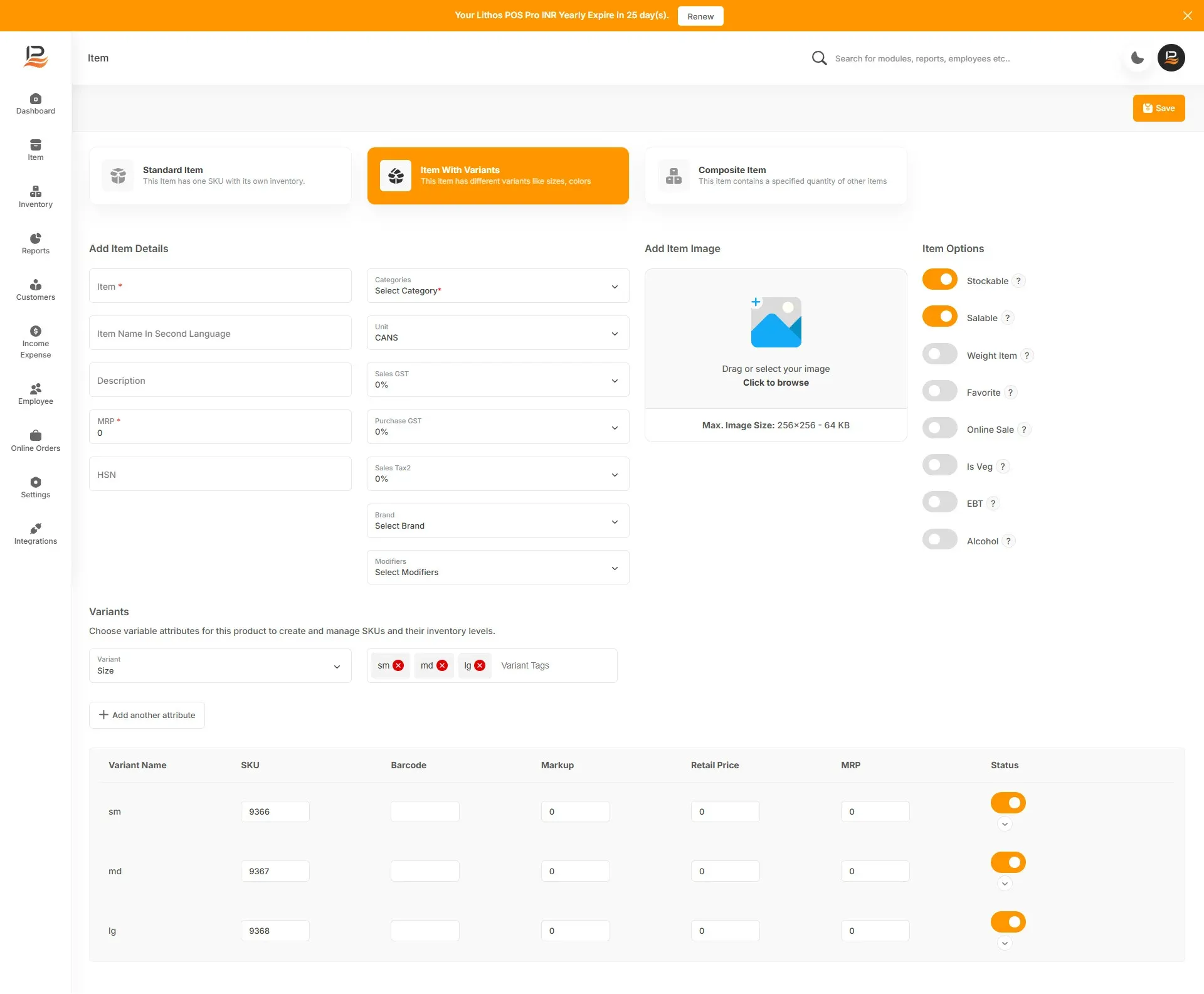 variants selection