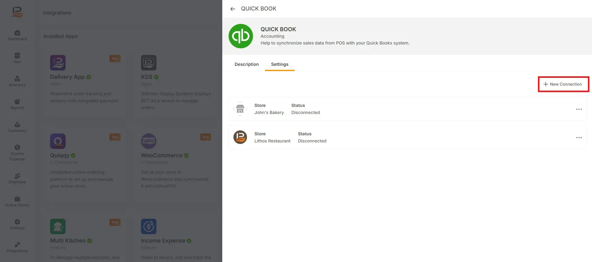 new connection quickbook