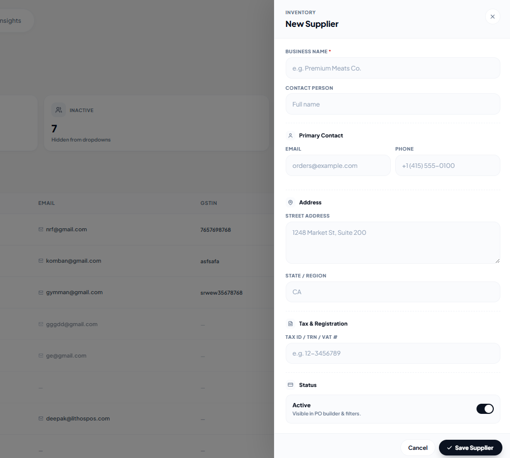 new supplier form