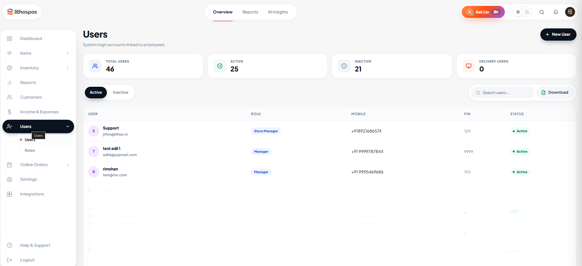 users menu